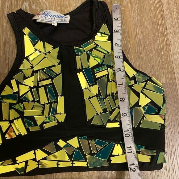 Glamour dance costume green broken glass two-piece rhinestone embellishment SA - Picture 9 of 14